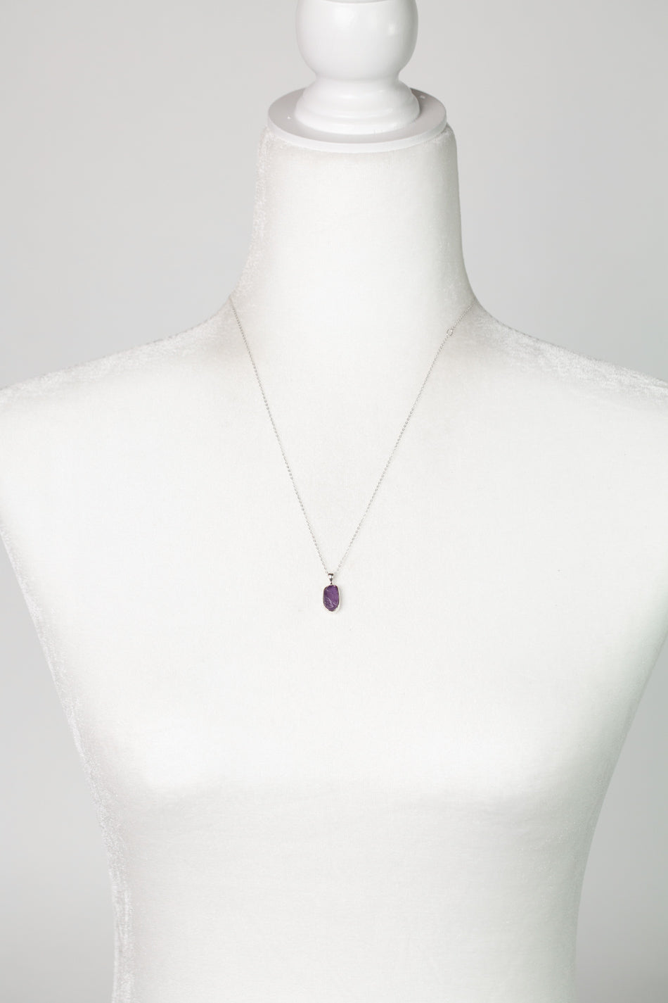 Birthstone 16-20.5" February Natural Amethyst Pendant Necklace And Earrings Set