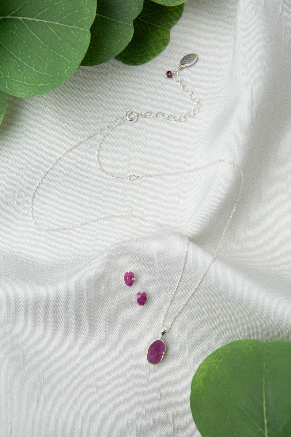 Birthstone 16-20.5" July Natural Ruby Pendant Necklace And Earrings Set