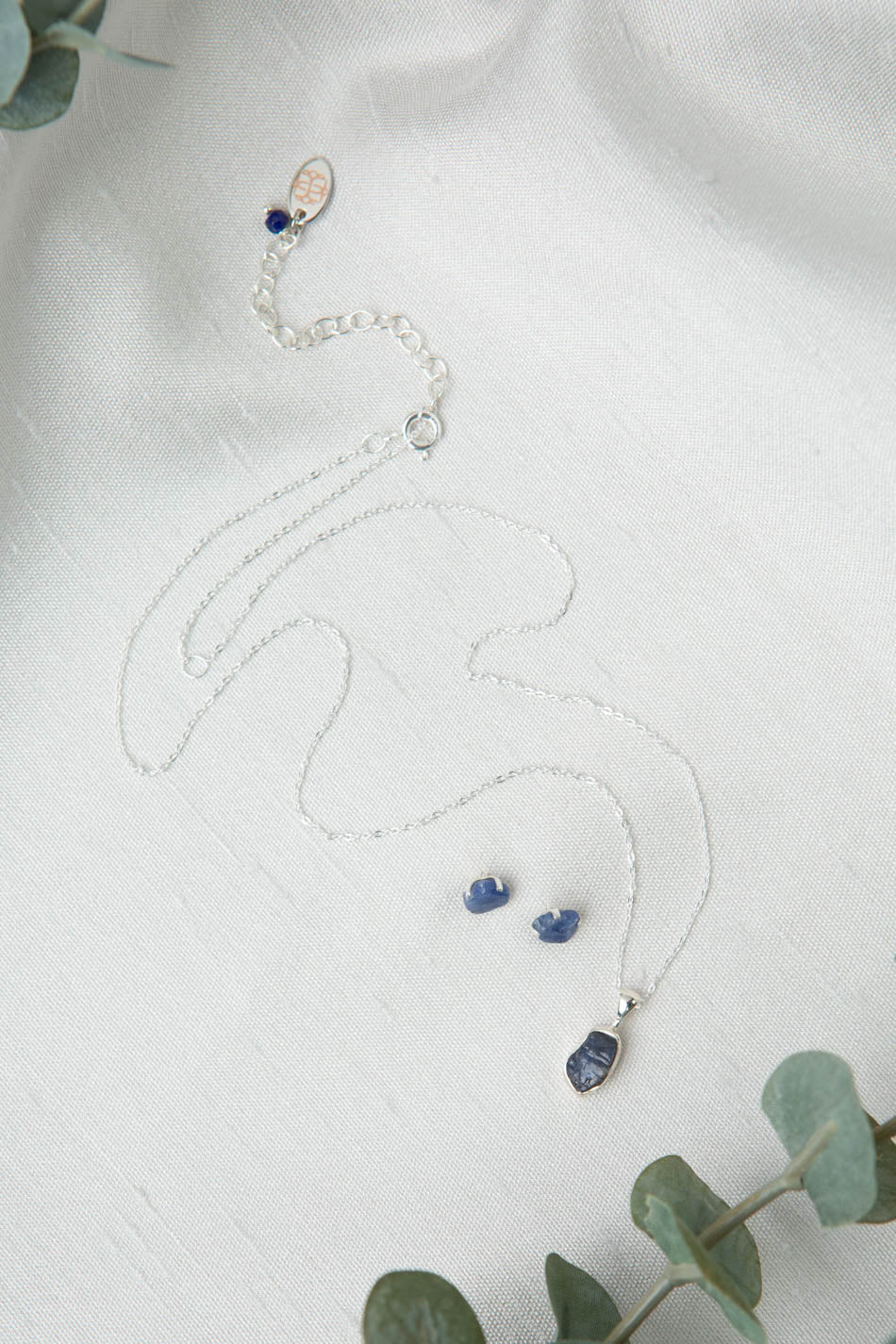 Birthstone 16-20.5" September Natural Blue Sapphire Pendant Necklace And Earrings Set