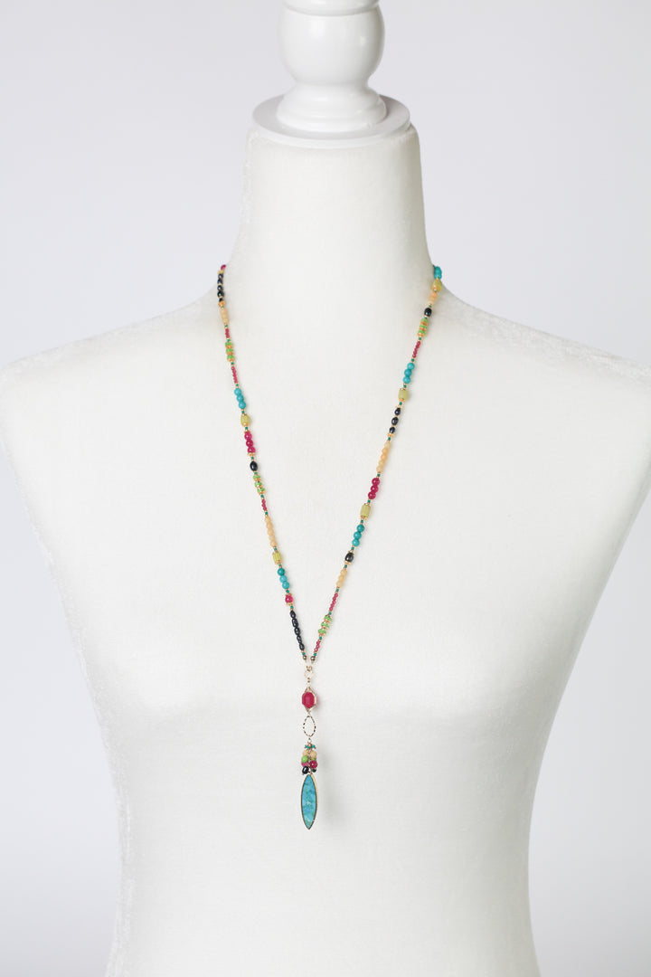 Cabo 19.5-21.5" Ruby Jade, Pearl With Turquoise Cluster Necklace