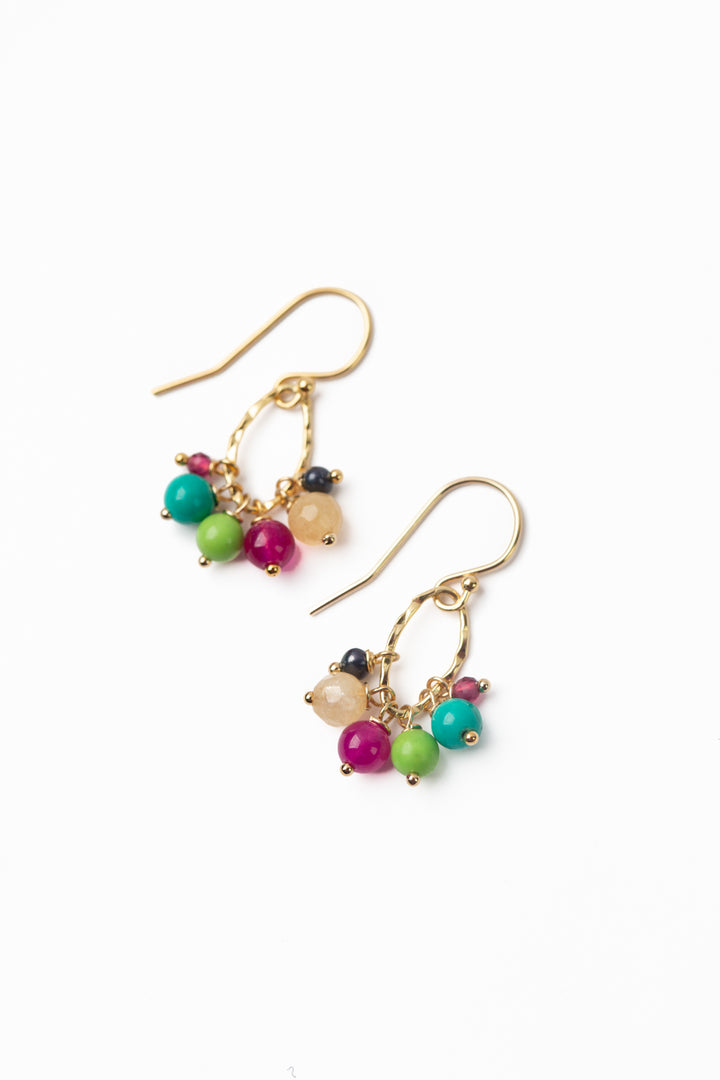 Cabo Pearl, Chalk Turquoise, Ruby Jade Cluster Earrings