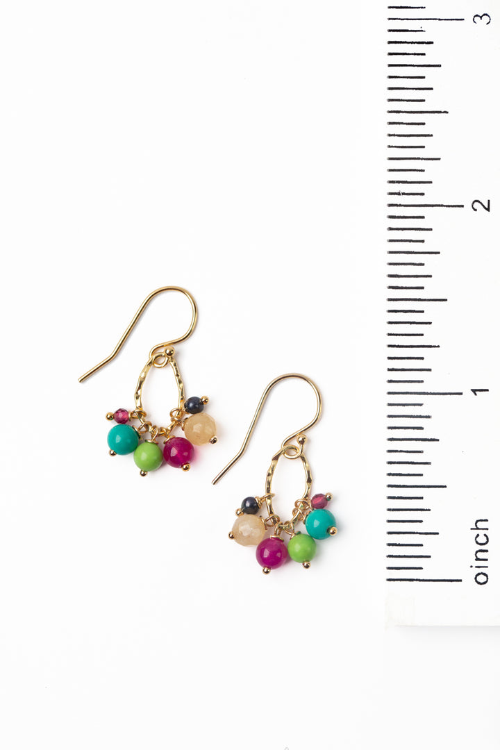 Cabo Pearl, Chalk Turquoise, Ruby Jade Cluster Earrings