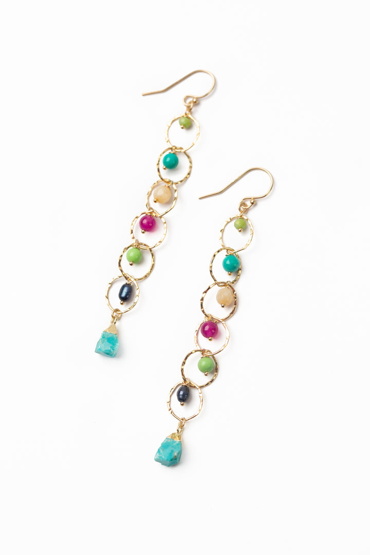 Cabo Pearl, Chalk Turquoise, Ruby Jade Statement Earrings