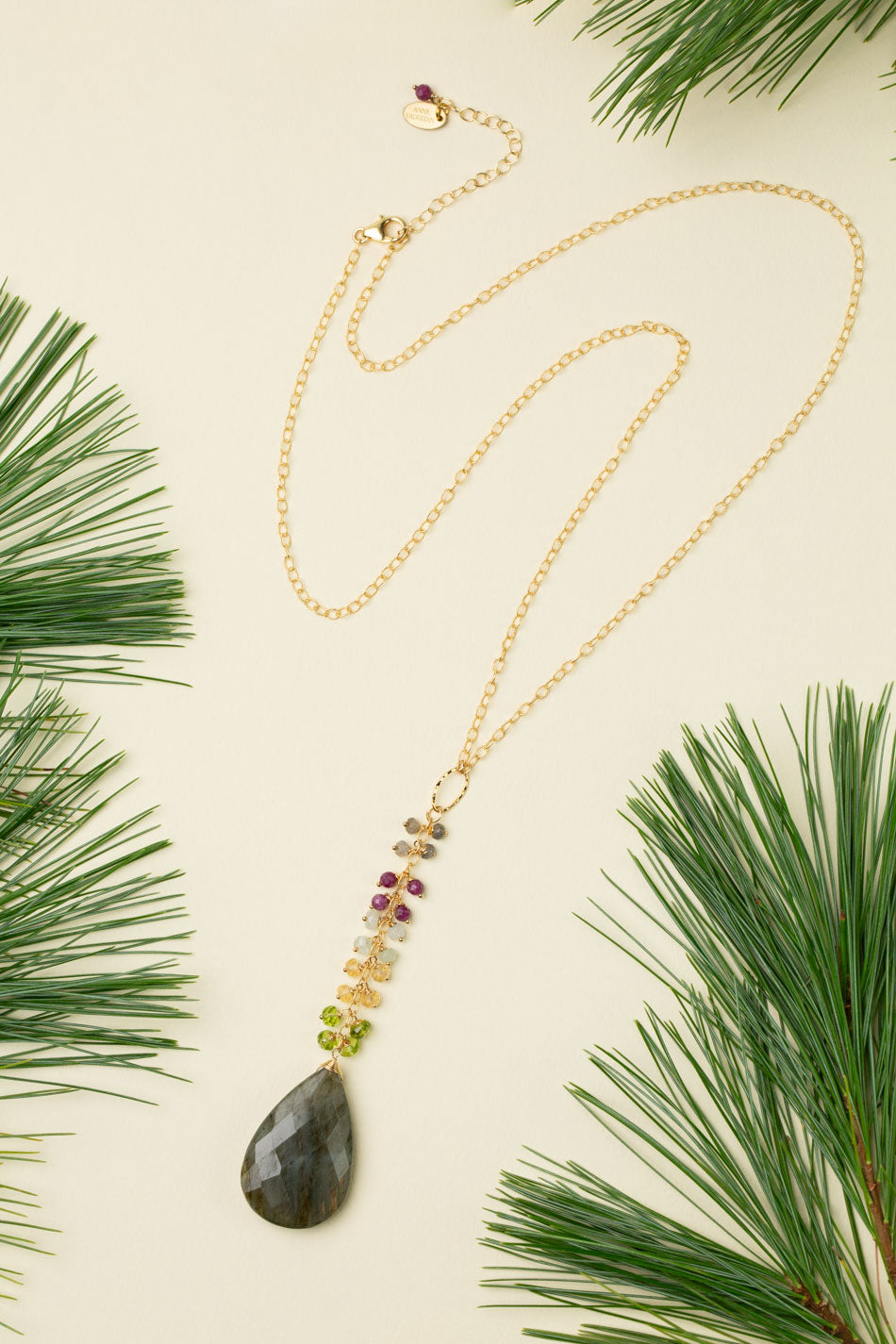 Celebrate 25.5-27.5" Peridot, Aquamarine, Citrine, Ruby With Large Labradorite Teardrop Statement Necklace