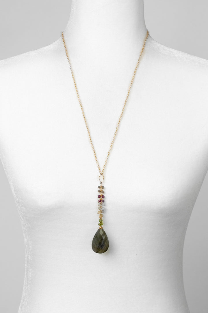 Celebrate 25.5-27.5" Peridot, Aquamarine, Citrine, Ruby With Large Labradorite Teardrop Statement Necklace