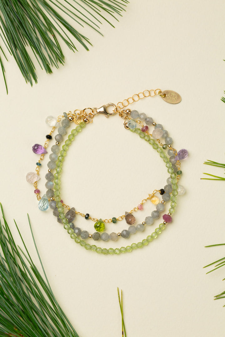 Celebrate 7.5-8.5" Labradorite, Peridot With High Quality Gemstone Chain Multistrand Bracelet