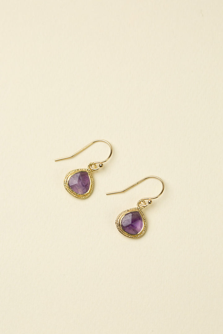 Celebrate Faceted Amethyst Gold Plated Bezel Simple Earrings