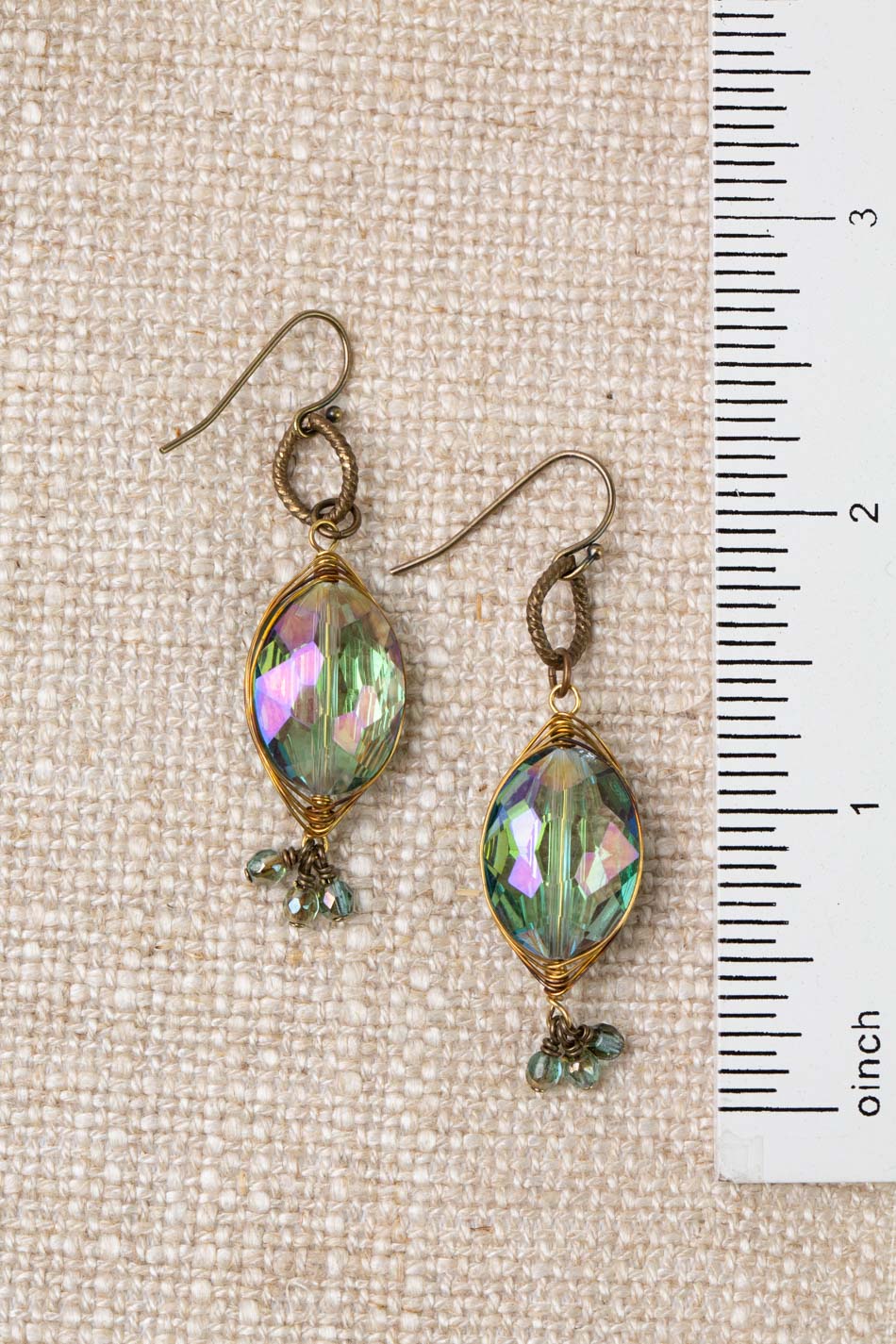 Crisp Autumn Faceted Crystal With Czech Glass Dangles Herringbone Earrings