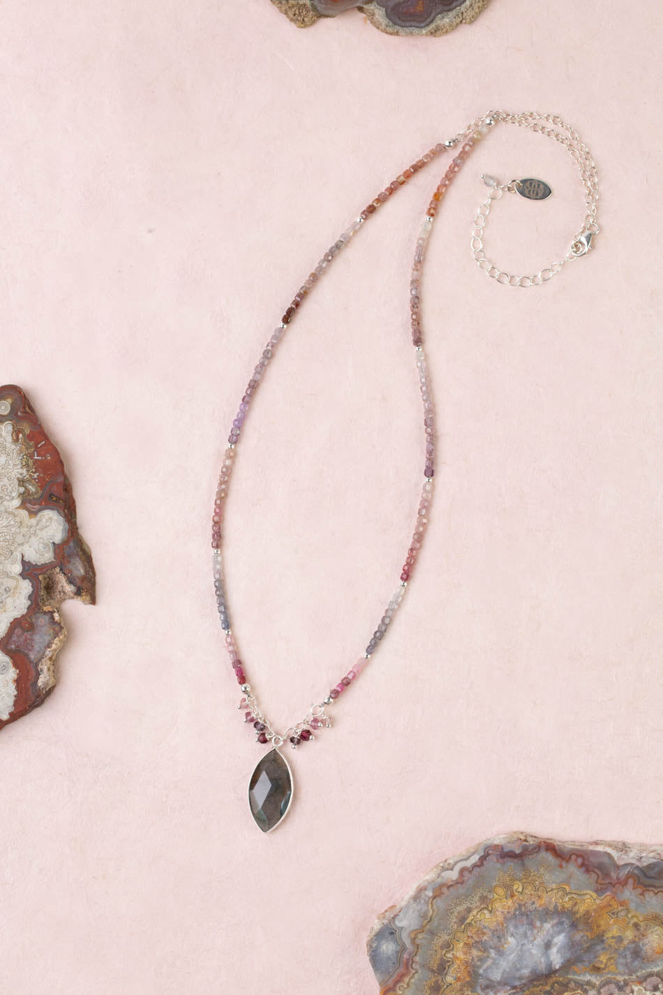 Celestial 20-22" Spinel With Labradorite Bezel Statement Necklace