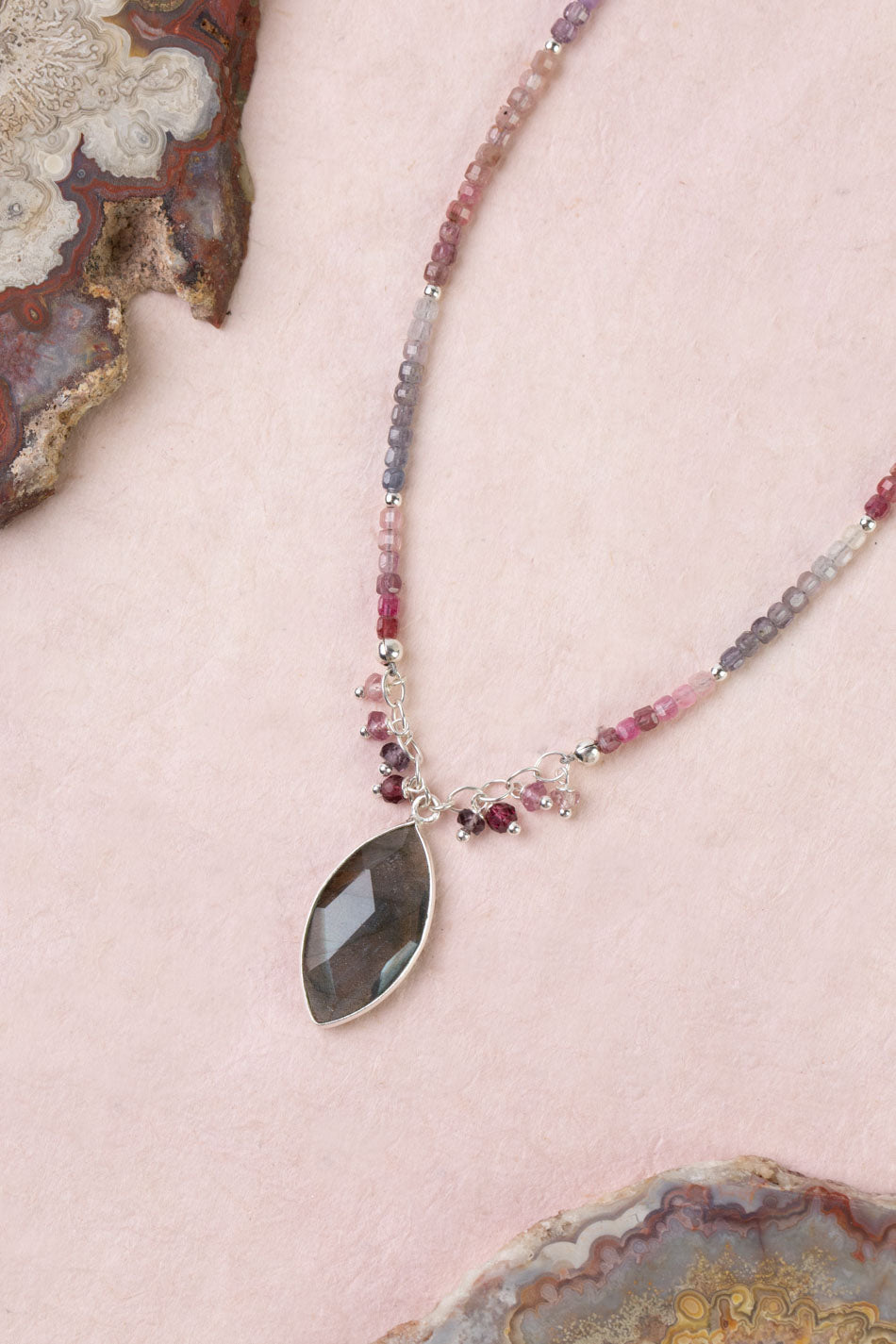 Celestial 20-22" Spinel With Labradorite Bezel Statement Necklace
