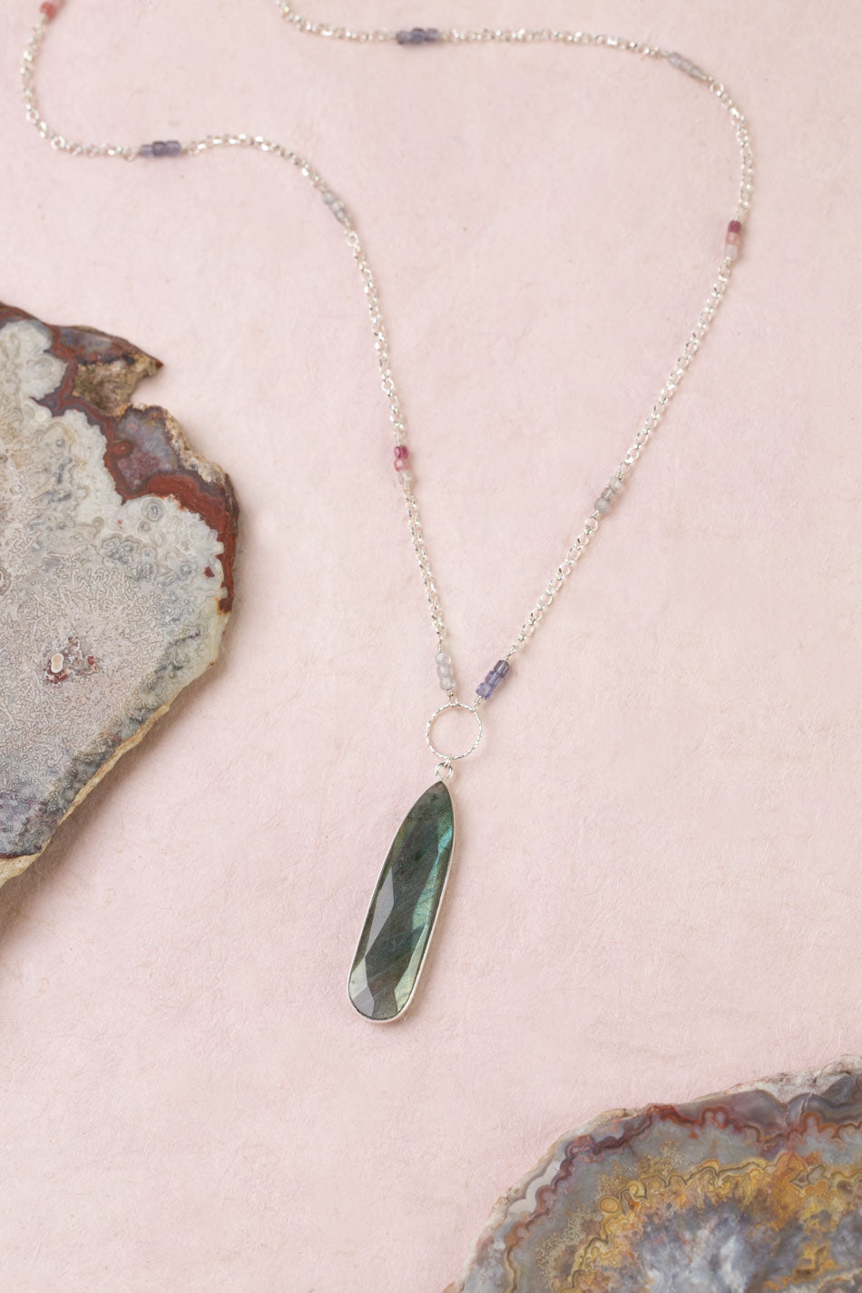 Celestial 26.5-28.5" Spinel With Labradorite Bezel Focal Statement Necklace