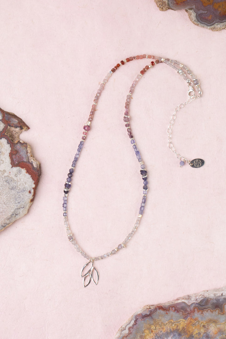 Celestial 16-18" Spinel With Silver Leaf Drop Simple Necklace