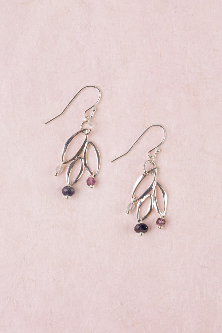 Celestial Sterling Silver Leaf, Spinel Simple Earrings