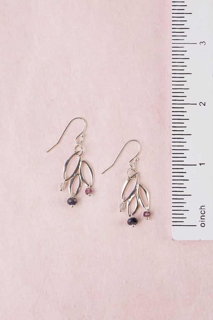 Celestial Sterling Silver Leaf, Spinel Simple Earrings