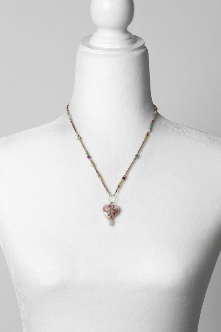 Cave Spring 20-22" Phosphosiderite, Olive Jade, Blue Lace Chalcedony With Wampum Shell Collage Necklace