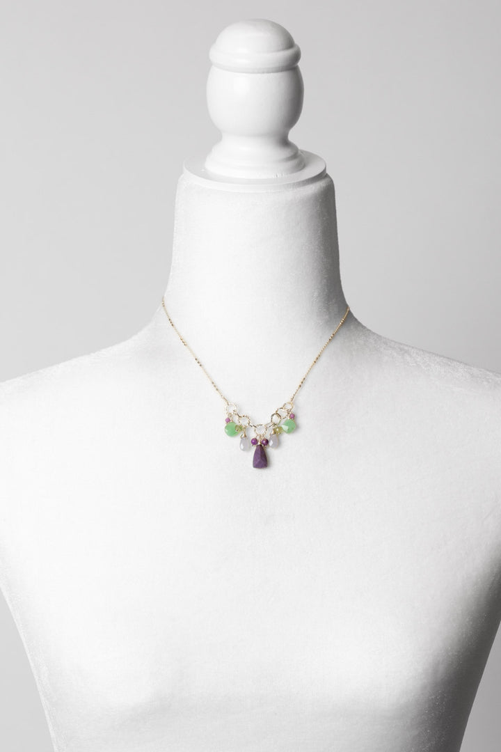 Cave Spring 16.5-18.5" Blue Lace Chalcedony, Chrysoprase, Green Moss Aquamarine with Phosphosiderite Simple Necklace