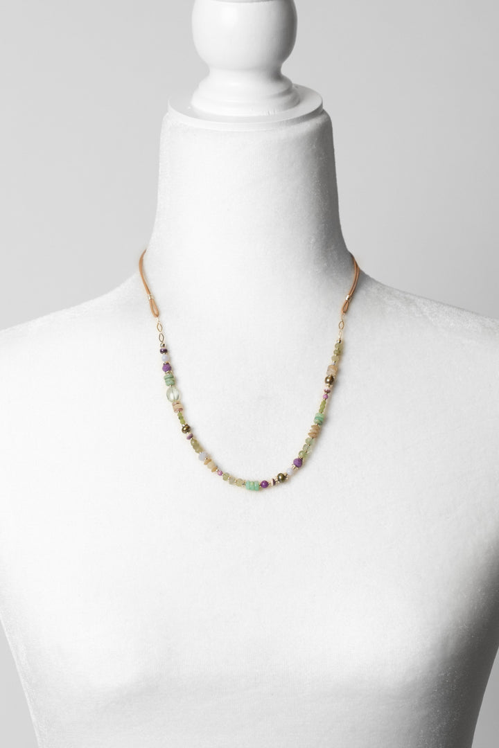 Cave Spring 21-23" Blue Lace Chalcedony, Chrysoprase, Green Moss Aquamarine With Phosphosiderite Collage Necklace