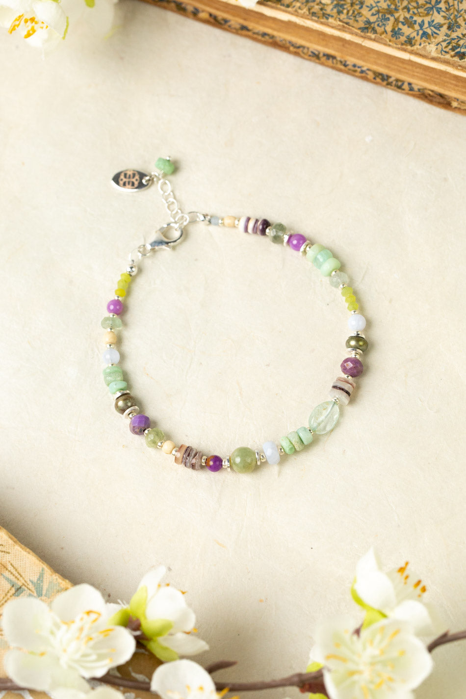 Cave Spring 7.5-8.5" Blue Lace Chalcedony, Chrysoprase, Freshwater Pearl With Phosphosiderite Collage Bracelet