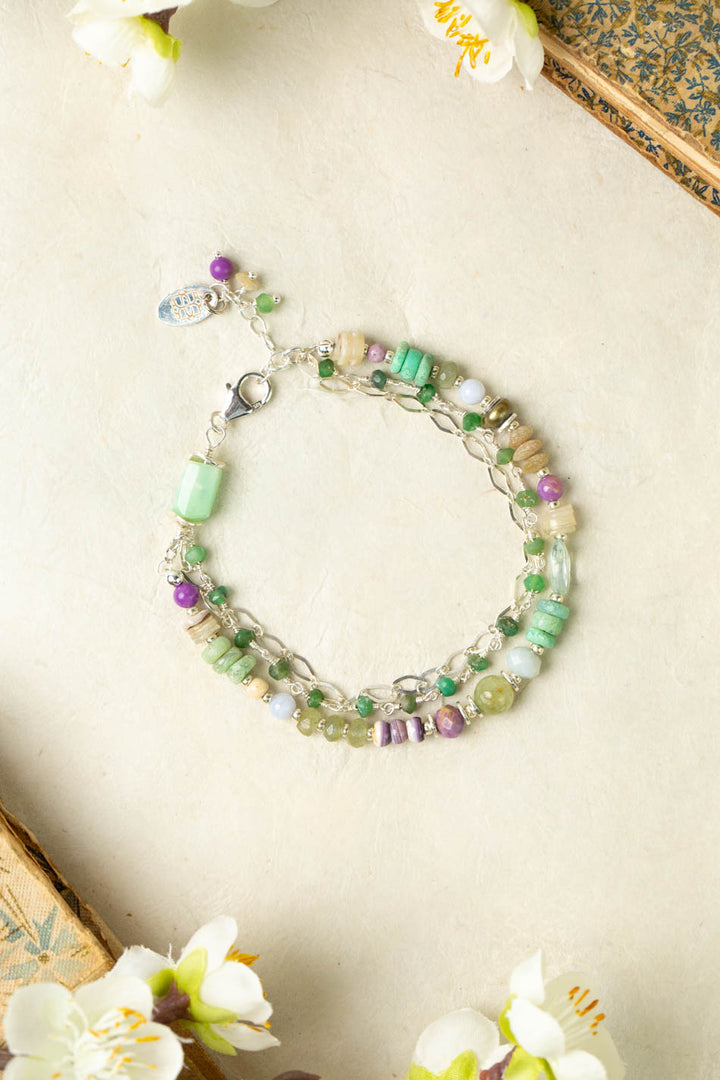 Cave Spring 7.5-8.5" Phosphosiderite, Chrysoprase, Wampum Multistrand Bracelet