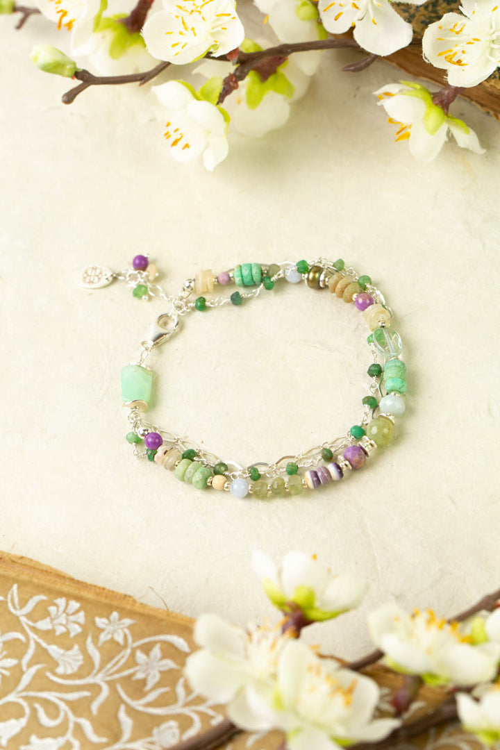 Cave Spring 7.5-8.5" Phosphosiderite, Chrysoprase, Wampum Multistrand Bracelet