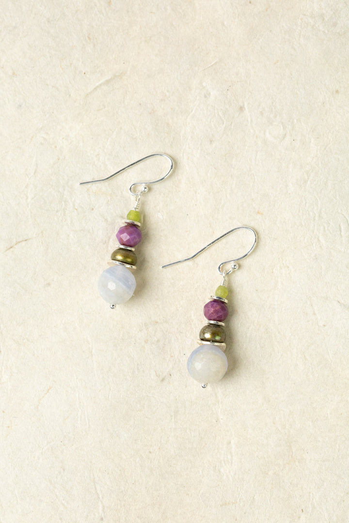 Cave Spring Phosphosiderite, Olive Jade, Blue Lace Chalcedony Simple Earrings