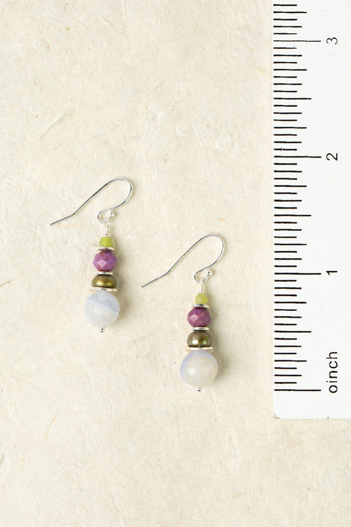 Cave Spring Phosphosiderite, Olive Jade, Blue Lace Chalcedony Simple Earrings