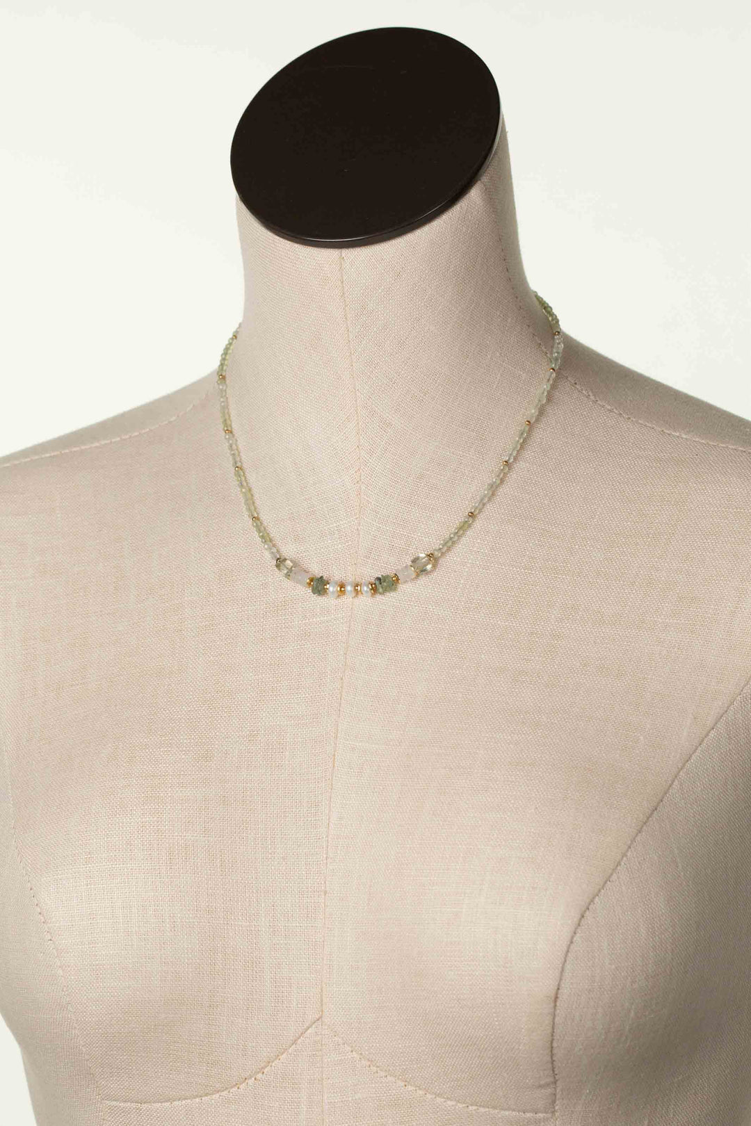 Contentment 16-18 Pearl, Prehinite, Green Amethyst Simple Necklace