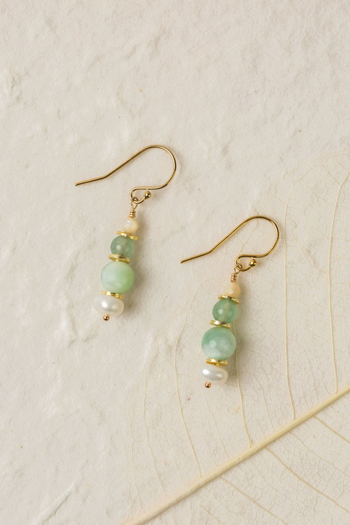 Contentment Green Aventurine, Pearl Simple Earrings