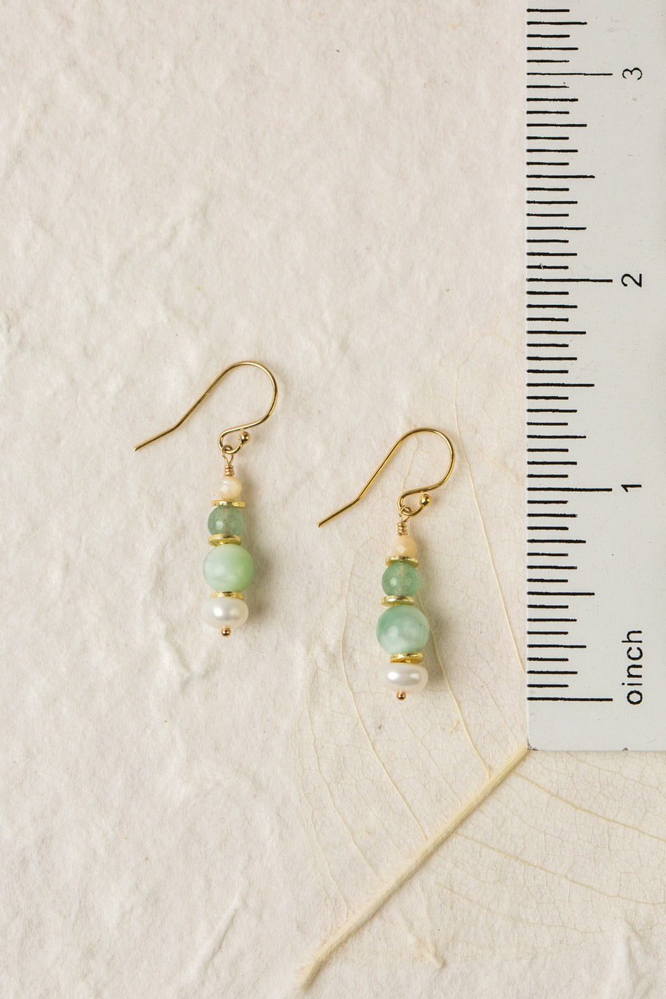 Contentment Green Aventurine, Pearl Simple Earrings