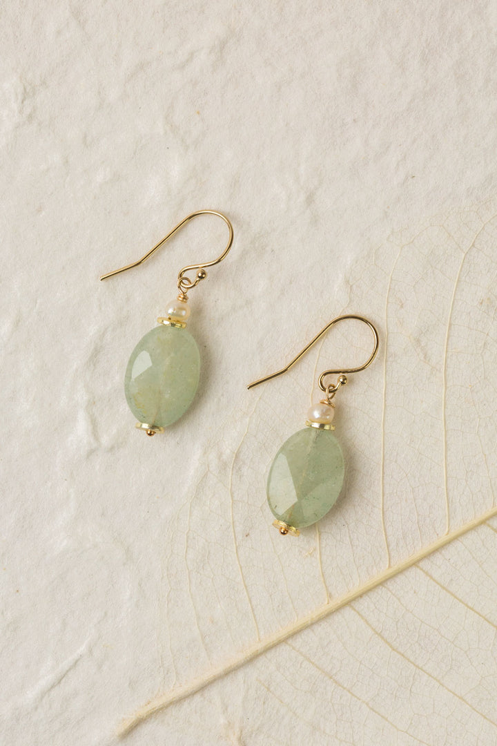 Contentment Green Aventurine And Pearl Simple Earrings