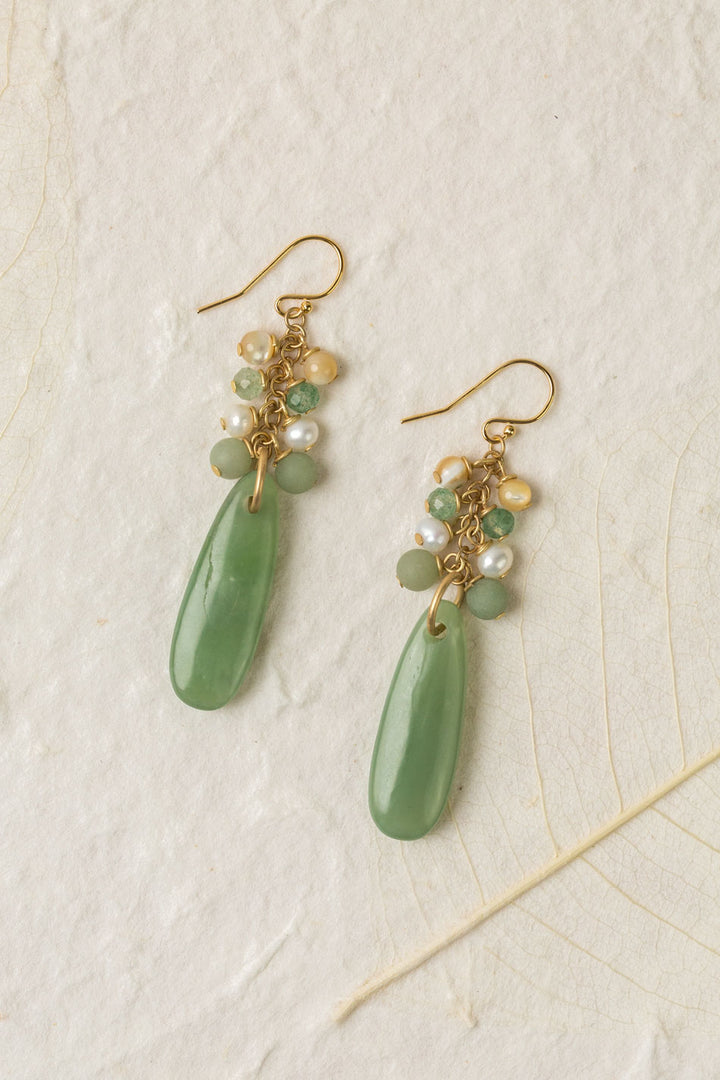 Contentment Green Aventurine, Pearl Cluster Earrings
