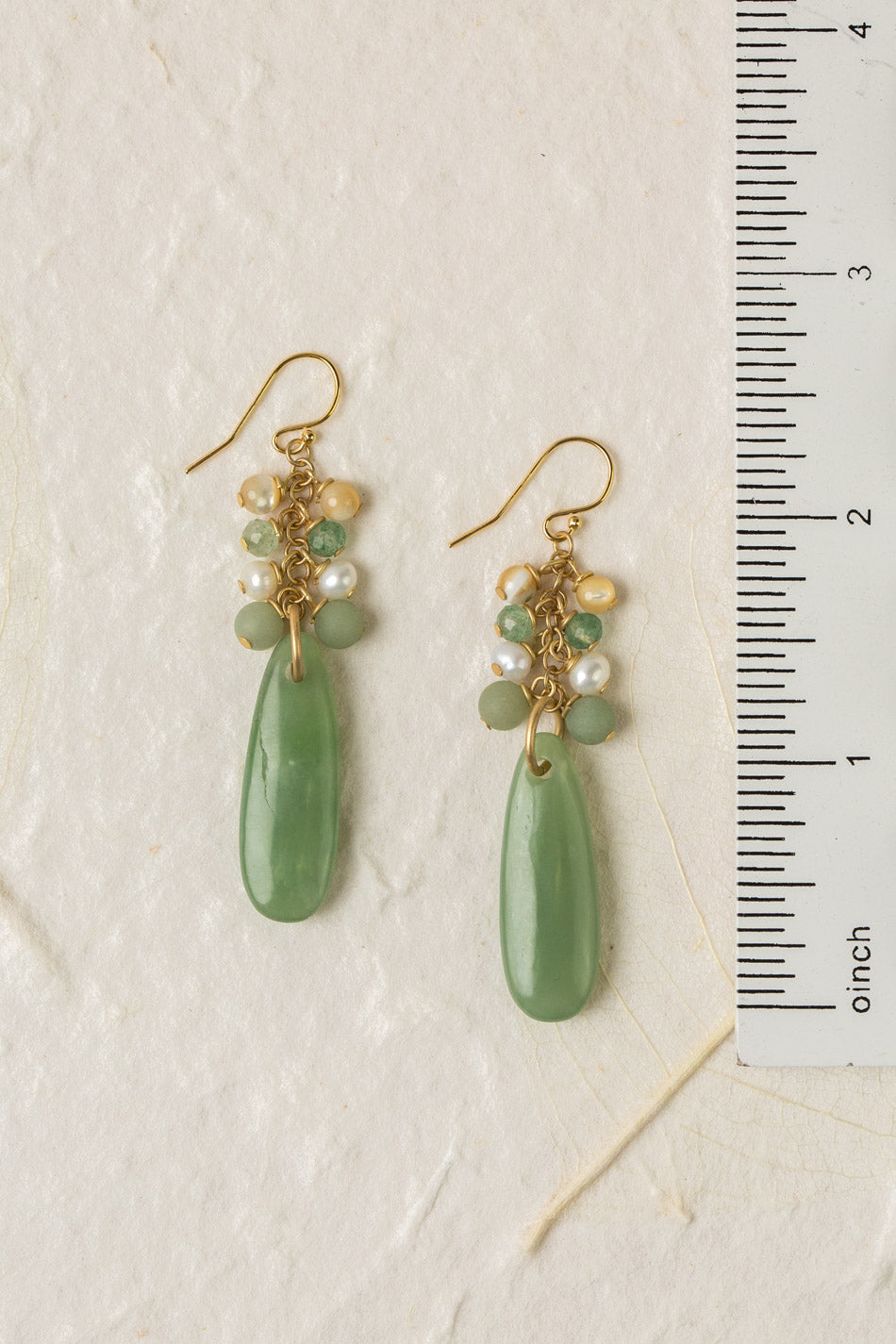 Contentment Green Aventurine, Pearl Cluster Earrings