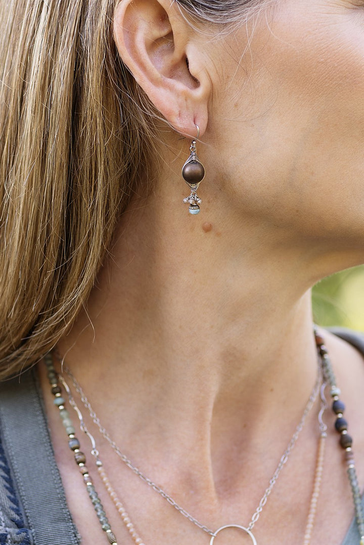 Courage Crystal, Brass, Czech Glass Herringbone Earrings