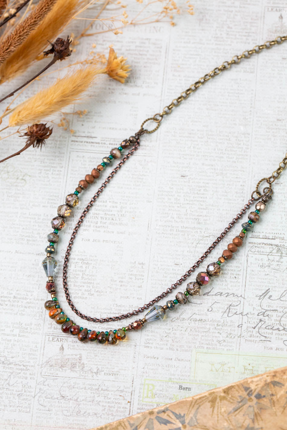 Crisp Autumn 21.5-23.5" Czech Glass, Crystal Multistrand Necklace