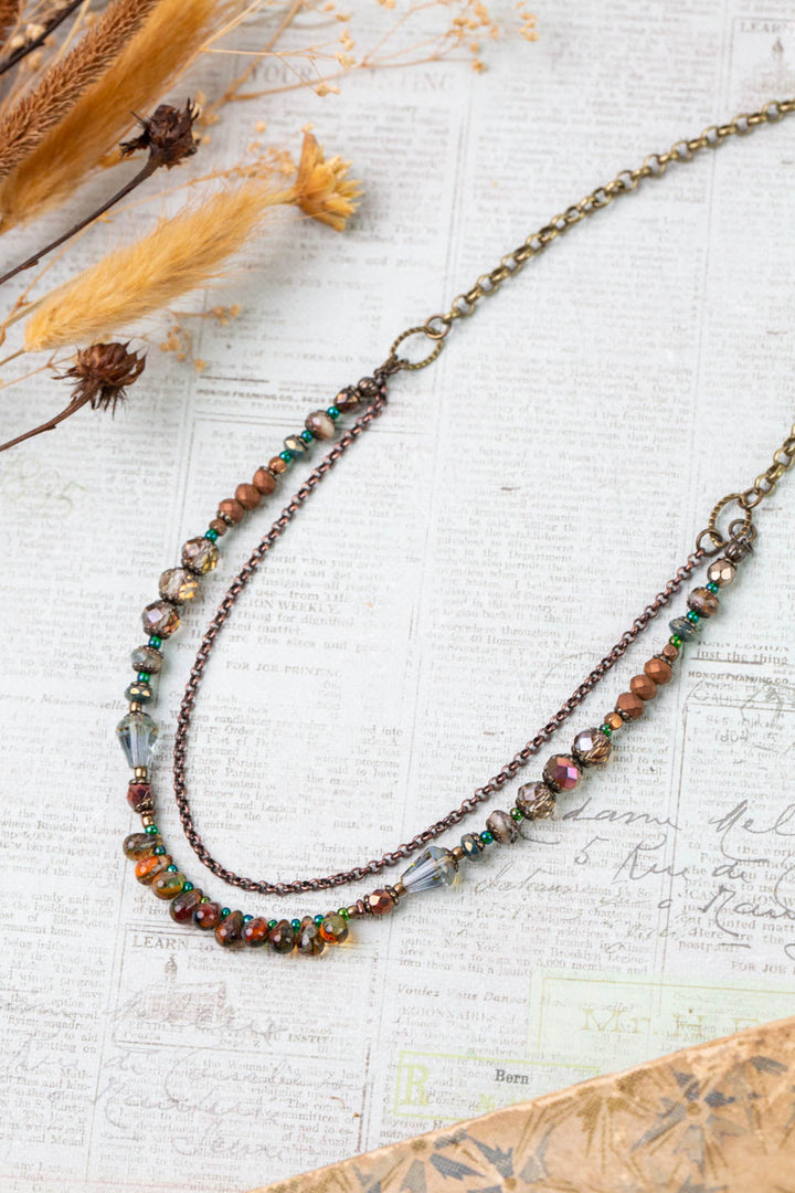 Crisp Autumn 21.5-23.5" Czech Glass, Crystal Multistrand Necklace