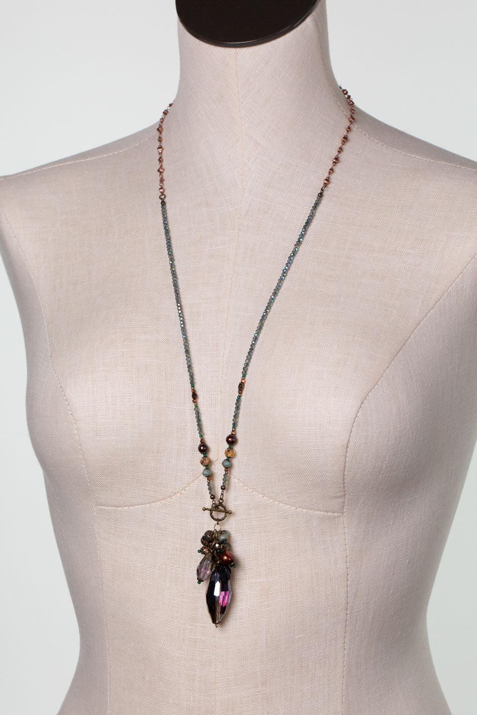 Crisp Autumn 31" Czech Glass, Crystal, Freshwater Pearl Cluster Necklace