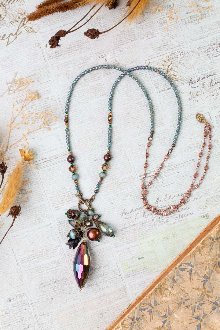 Crisp Autumn 31" Czech Glass, Crystal, Freshwater Pearl Cluster Necklace