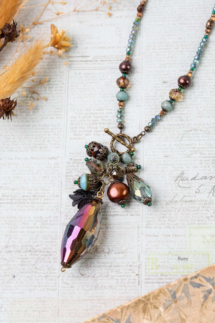 Crisp Autumn 31" Czech Glass, Crystal, Freshwater Pearl Cluster Necklace