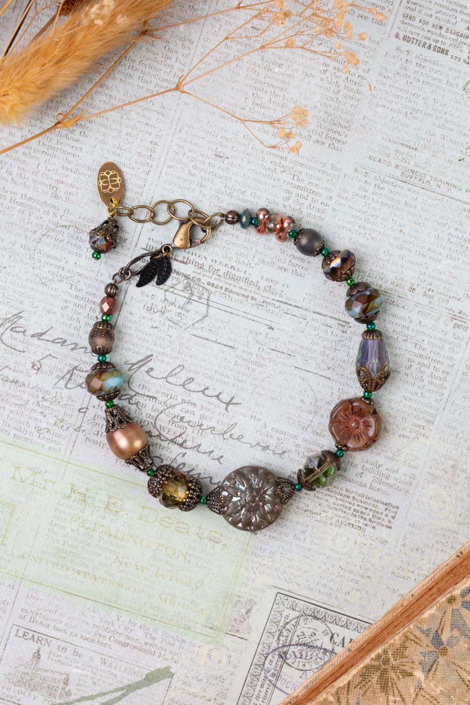 Crisp Autumn 7.5-8.5" Czech Glass, Crystal, Freshwater Pearl Simple Bracelet