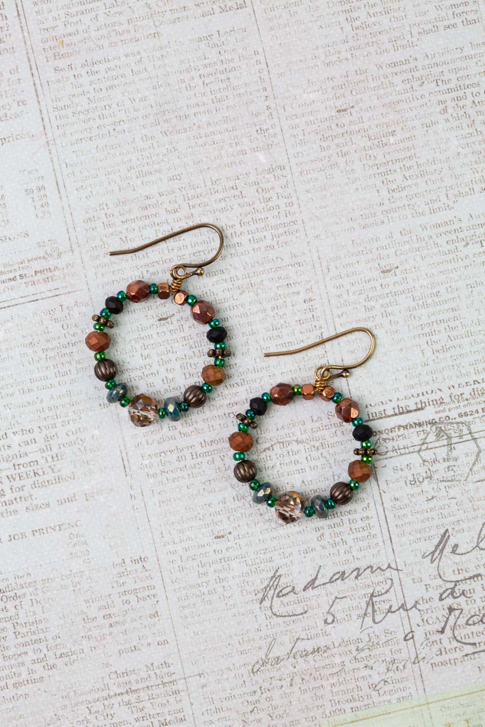 Crisp Autumn Czech Glass, Crystal Hoop Earrings