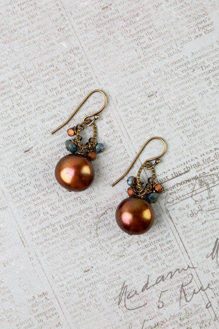 Crisp Autumn Freshwater Pearl, Crystal, Czech Glass Simple Earrings