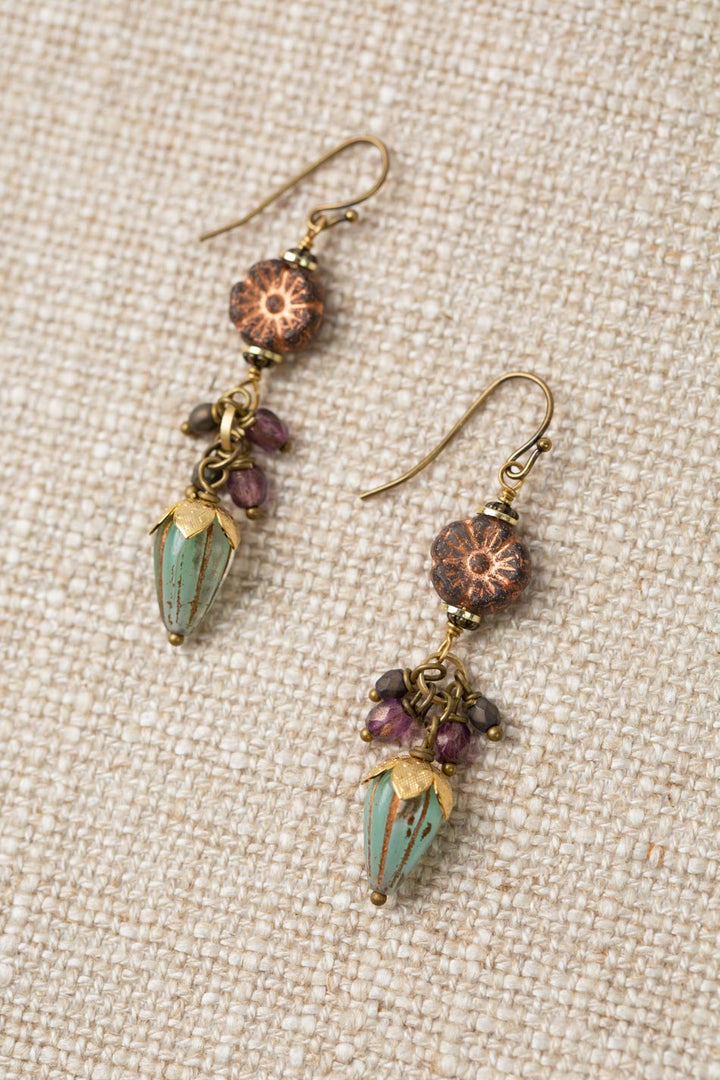 Czech Glass Floral Drop Dangle Earrings