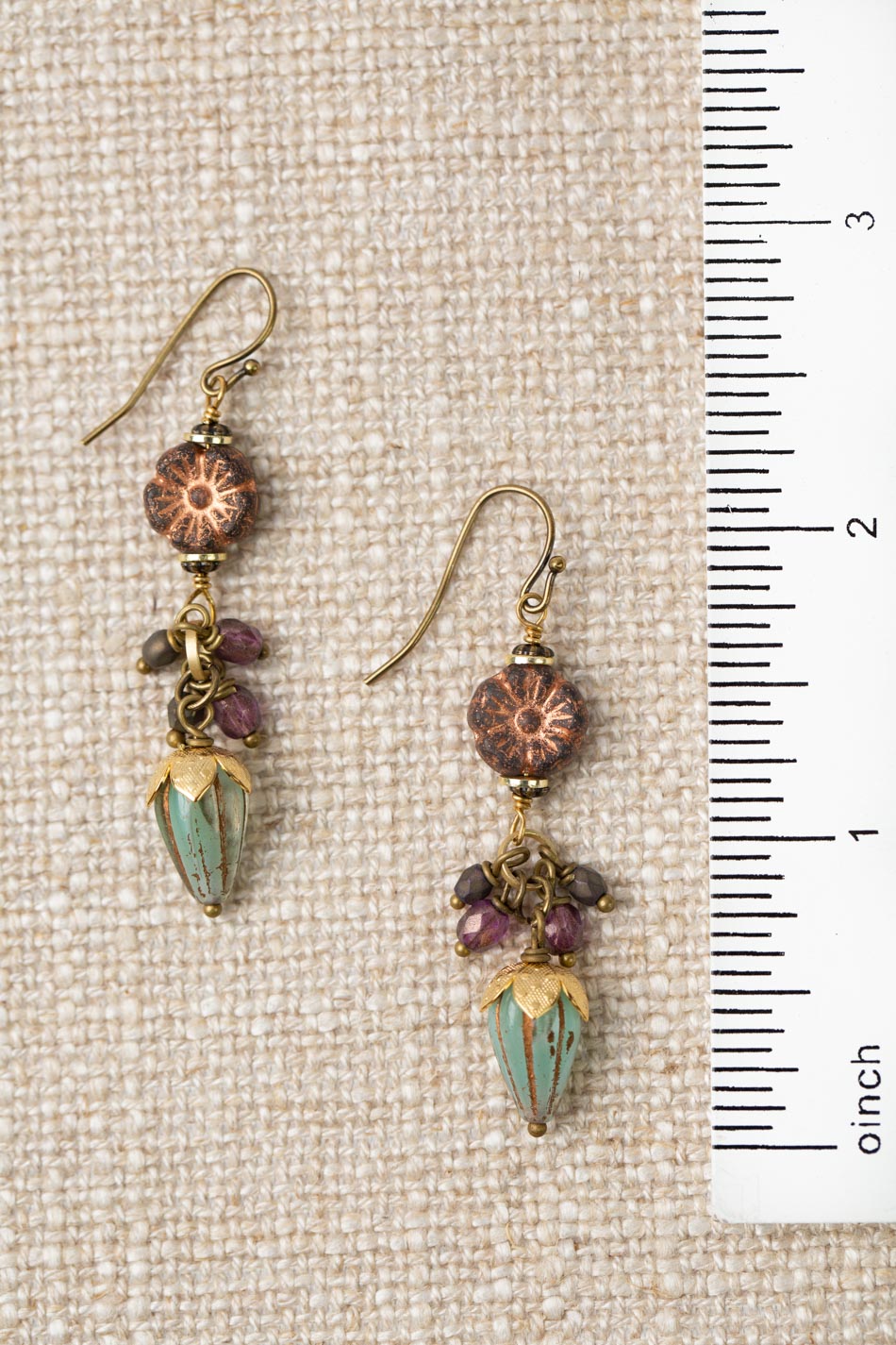 Czech Glass Floral Drop Dangle Earrings