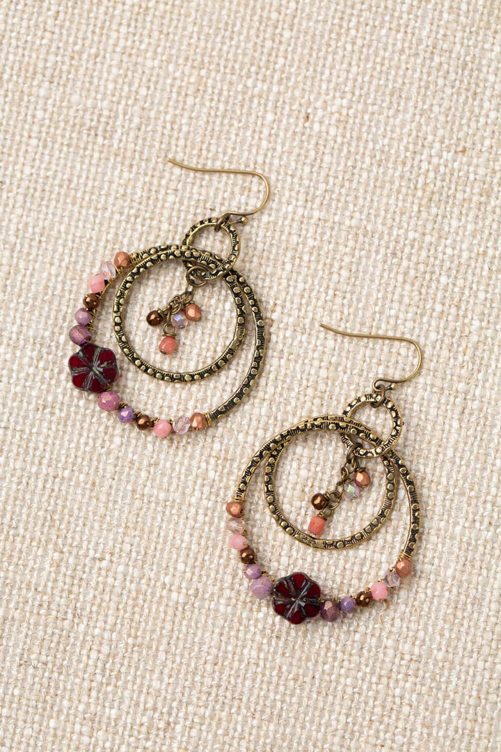 Czech Glass Deep Red Czech Glass Flower Statement Earrings