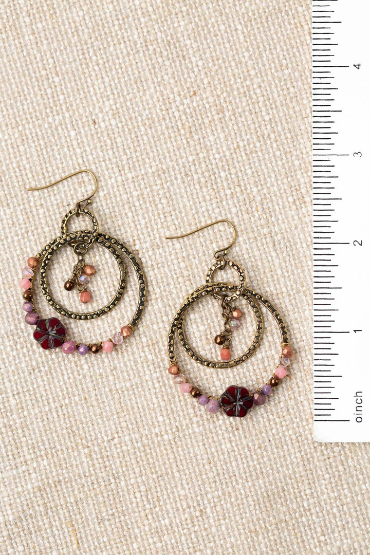 Czech Glass Deep Red Czech Glass Flower Statement Earrings