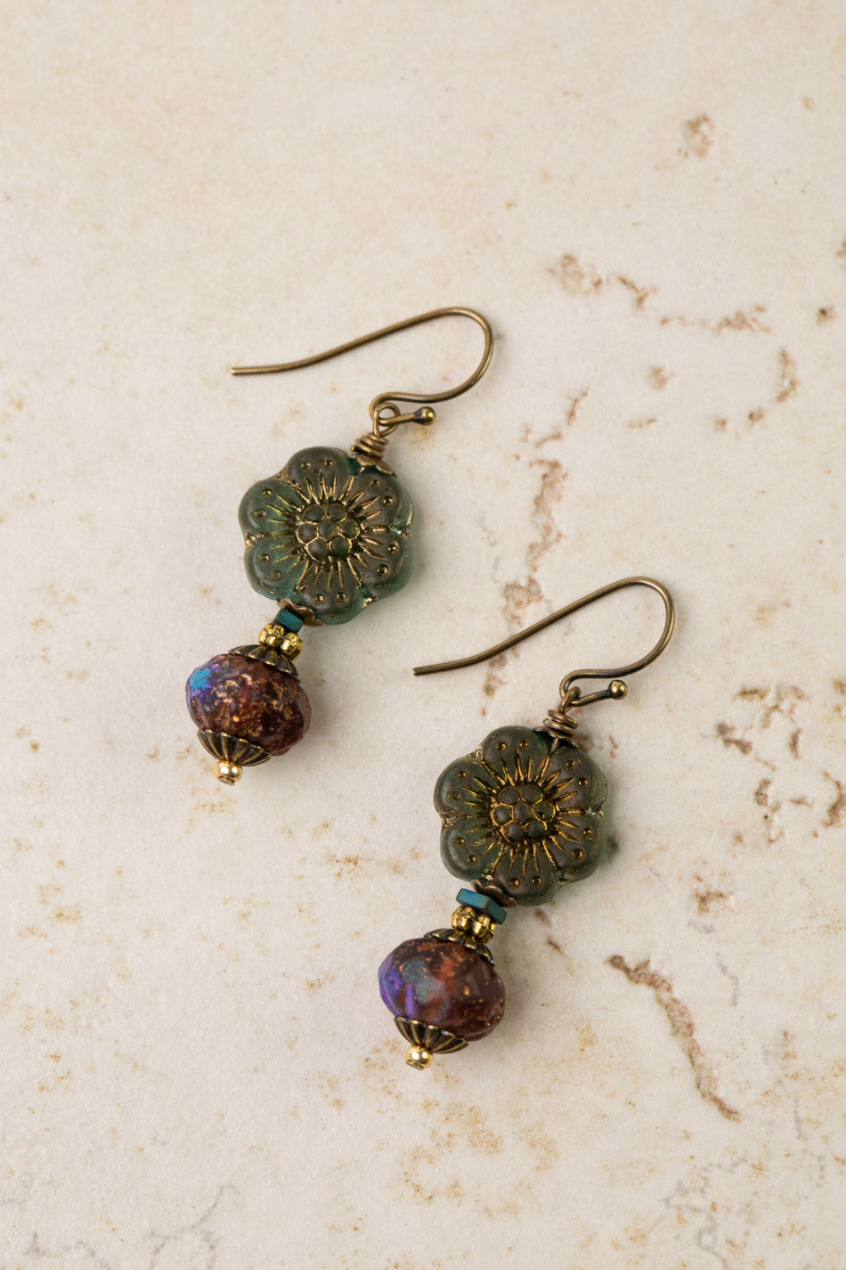Czech Glass Flower Dangle Earrings