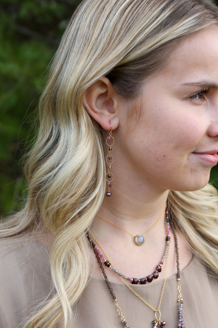 Decadence Garnet, Labradorite, Ruby Dangle Earrings