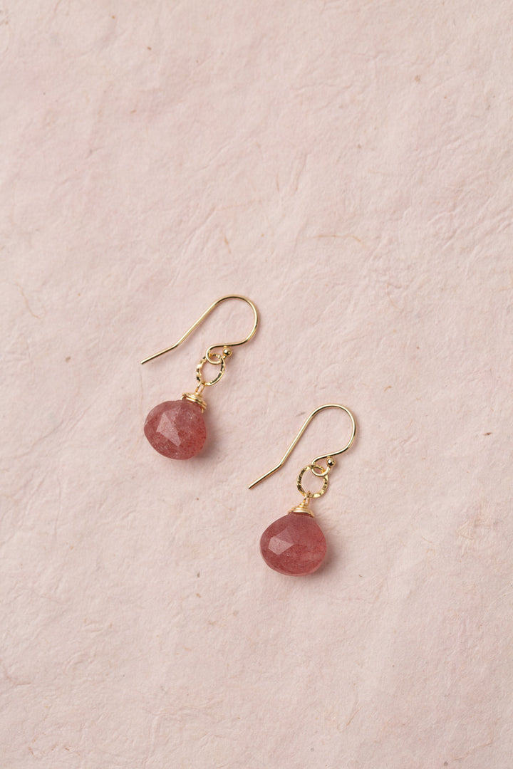 Divinity Faceted Strawberry Quartz Briolette Simple Earrings