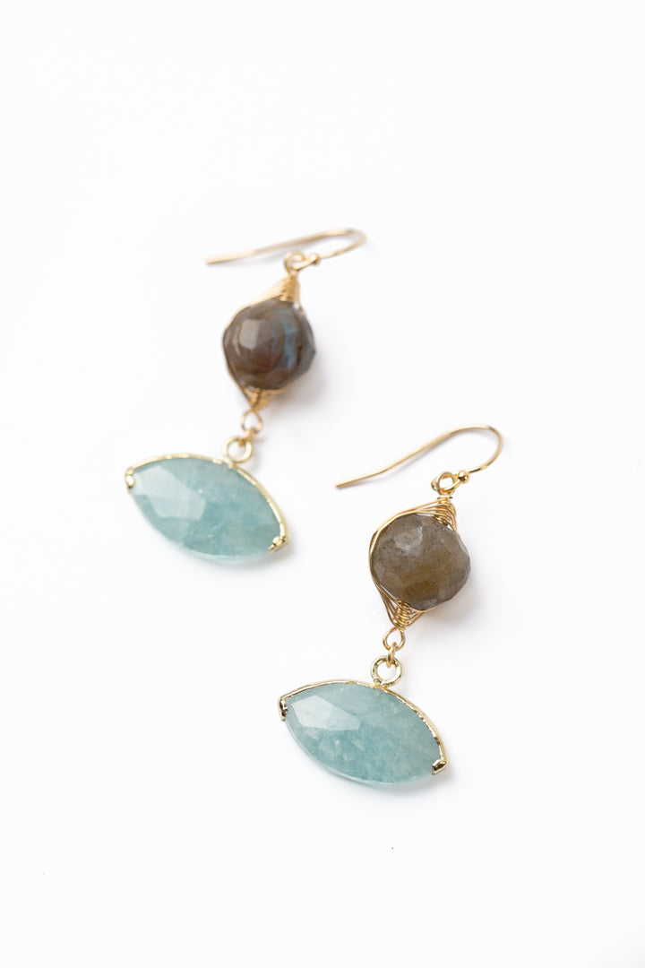 Dreams & Flowers Labradorite, Aquamarine Herringbone Earrings