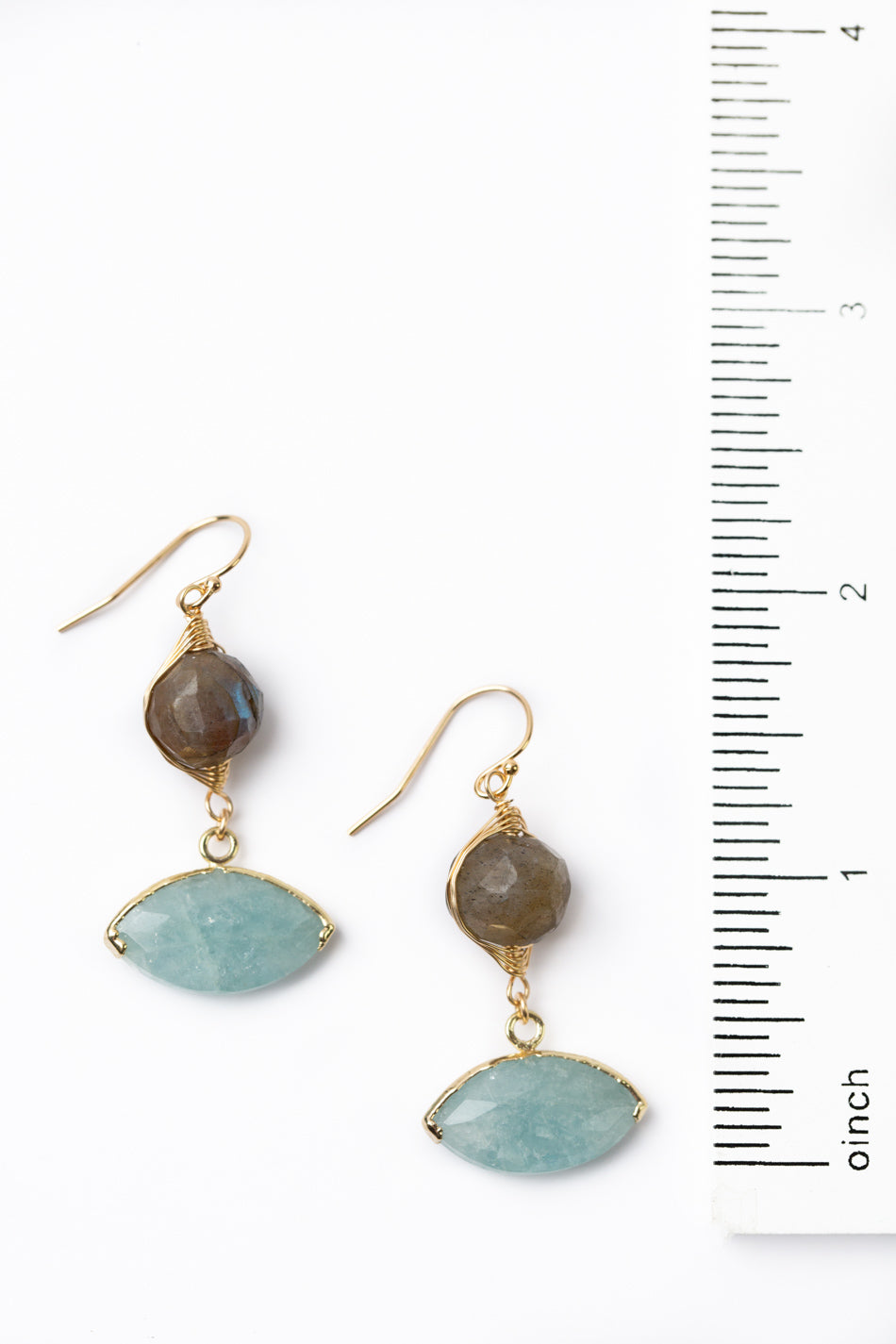 Dreams & Flowers Labradorite, Aquamarine Herringbone Earrings